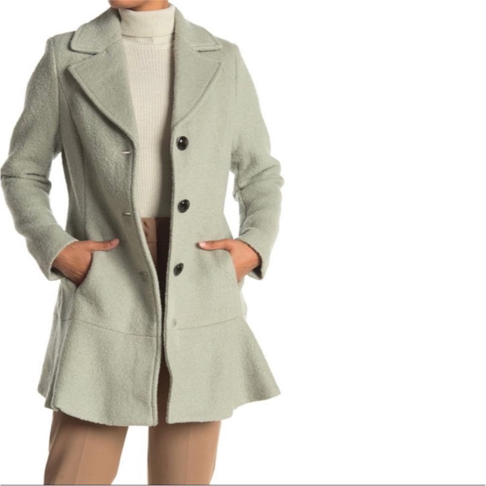 Kensie Wool Blend Flutter Hem Coat